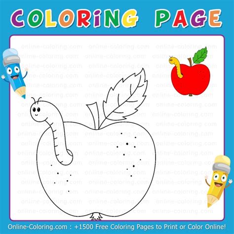 Funny Worm in a Red Apple | Free Online Coloring Page