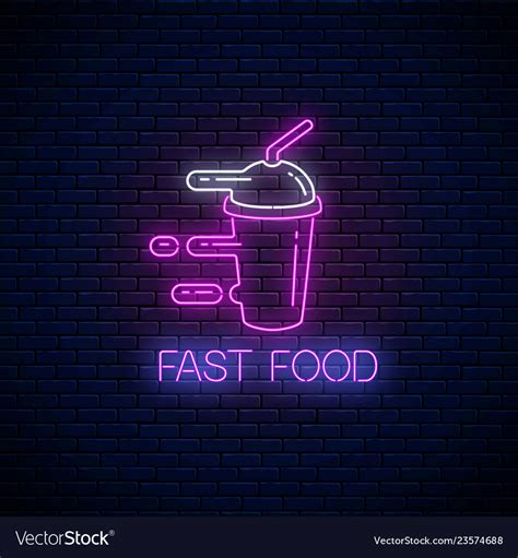 Glowing neon fast food sign with hurrying Vector Image