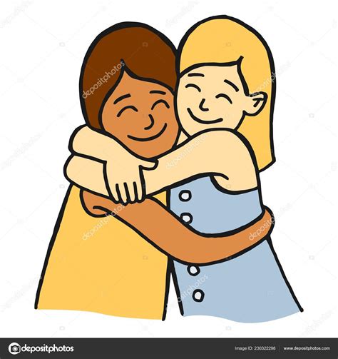 Two Sisters Hugging Cartoon