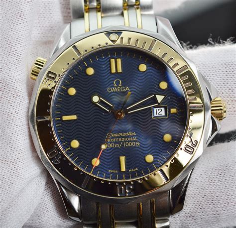 Mens Omega Seamaster Professional 18K Gold/SS 300M Quartz Blue Dial ...