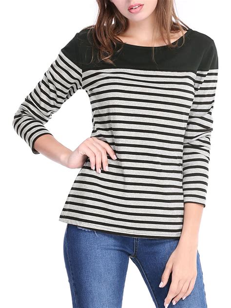 Unique Bargains - Unique Bargains Women's Color Block Striped Knit Top Long Sleeve T-Shirt ...