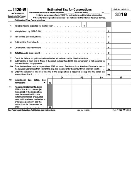 IRS Form 1120-W 2018 - 2019 - Fillable and Editable PDF Template