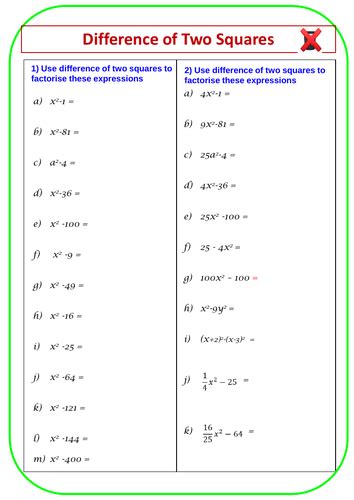 Complete Lesson: Factorising Difference of Two Squares: PPT, WORKSHEET ...