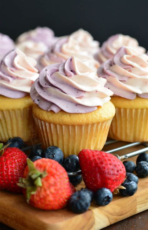 Berry Filled Cupcakes with Strawberry and Blueberry Marble Frosting - Will Cook For Smiles