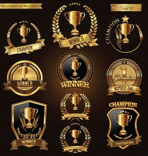 Premium Vector | Trophy and awards golden badges