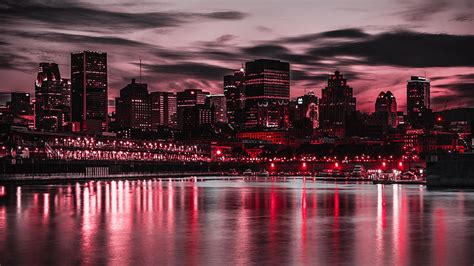 HD wallpaper: dusk, red lights, city lights, quebec, montreal, harbour, bay | Wallpaper Flare