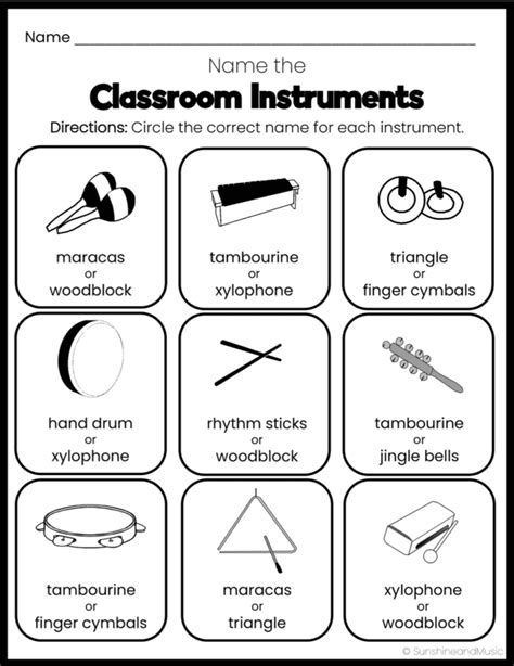 Instruments of the Orchestra Worksheets - Sunshine and Music