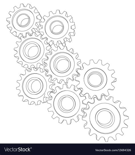 Cog wheel gear mechanism close-up white Royalty Free Vector