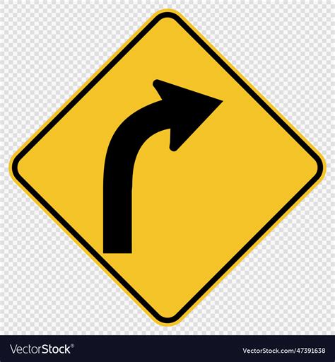 Curved right traffic road sign on transparent Vector Image