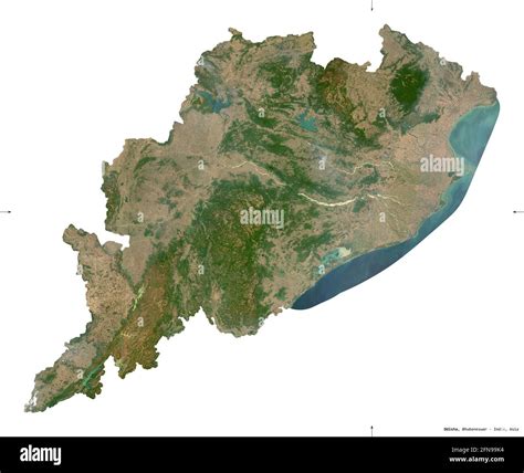 Odisha, state of India. Sentinel-2 satellite imagery. Shape isolated on ...