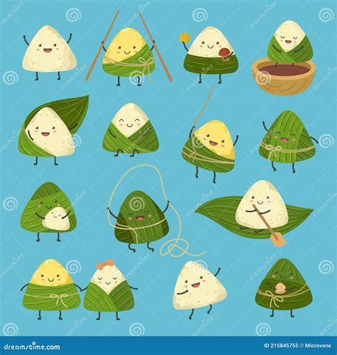 Cartoon Dumplings. Dragon Boat Festival, Cute Rice Dumpling Stickers. Comic Asian Summer Food ...