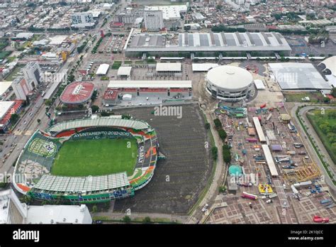 Club León soccer stadium, aerial view of the city of León in the state ...