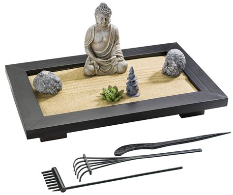 Buy ZANTRA Japanese Zen Garden for Desk, Home and Office Decor, 12 x 8 Inch Wooden Sand Tray ...