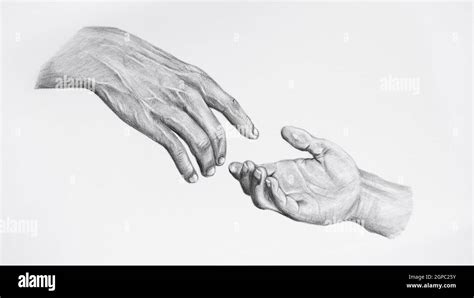 Sketch of reaching, giving a helping hand. Drawing touching hands Stock ...