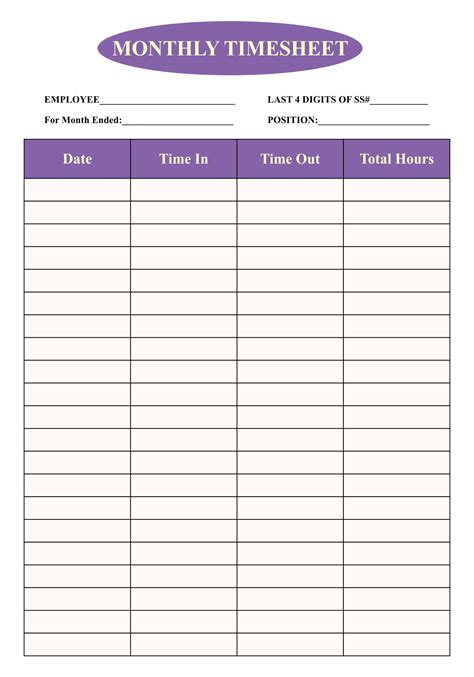 Blank Timesheets - 10 Free PDF Printables | Printablee