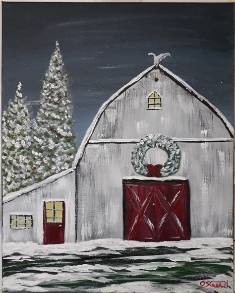 Winter Barn Original Acrylic Painting - Etsy in 2023 | Christmas canvas ...