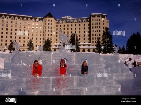 people building ice sculpture, Chateau Lake Louise, rooms and lodging ...