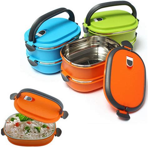 Zeus 2/1 Layer Stainless Steel Insulated Bento Lunch Box Food Container ...