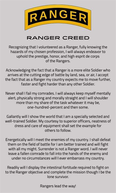 Rangers Creed | Military quotes, Army humor, Ranger