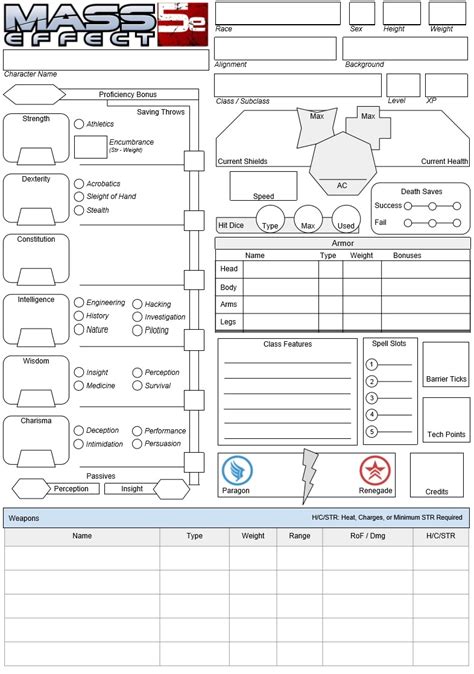 MASS EFFECT ANDROMEDA SF 5e Player Character Sheets