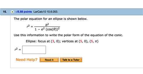 Solved The polar equation for an ellipse is shown below. | Chegg.com