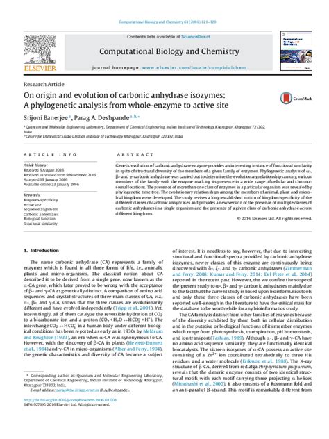 (PDF) On origin and evolution of carbonic anhydrase isozymes: A phylogenetic analysis from whole ...