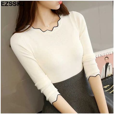 2017 Autumn Winter Women Clothes knitting Sweaters Pullpvers Undershirts Woman's thin tight slim ...