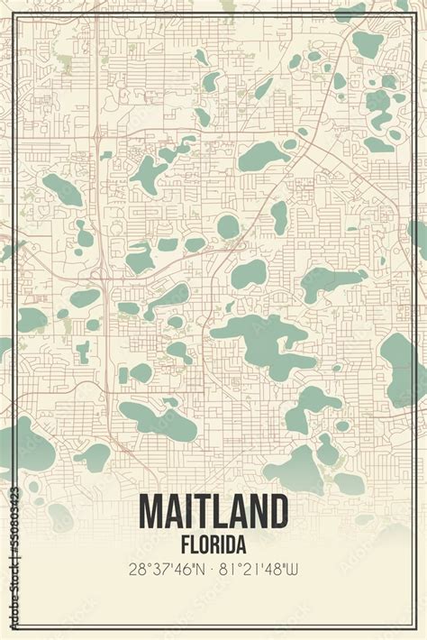 Retro US city map of Maitland, Florida. Vintage street map. Stock ...