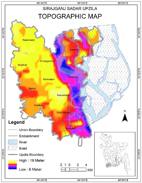 Location of Sirajganj Sadar adjacent to the Jamuna river. Inset map ...