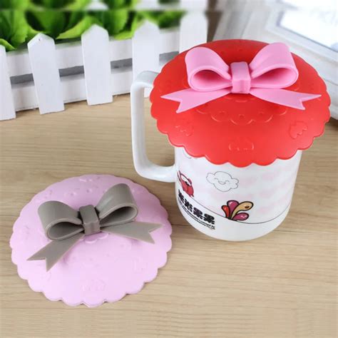 CJ224 Cute 10.5cm Anti dust Silicone Cup Cover Silicone Lovely Bowknot Cup Cover Coffee Cup ...