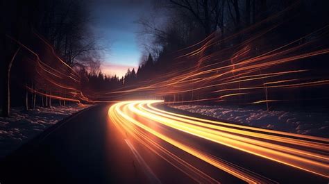 Premium AI Image | A long exposure shot of a road with a car passing by.