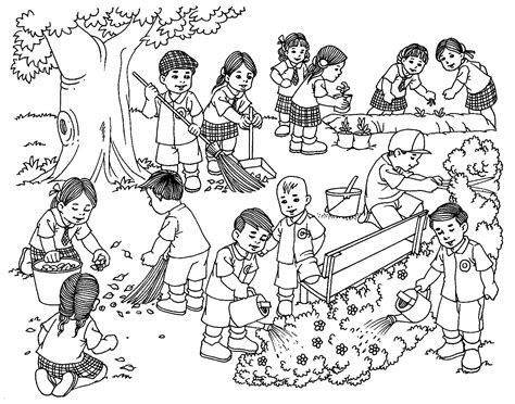 Students cleaning surrounding | Student cleaning, Art drawings for kids, Teaching art