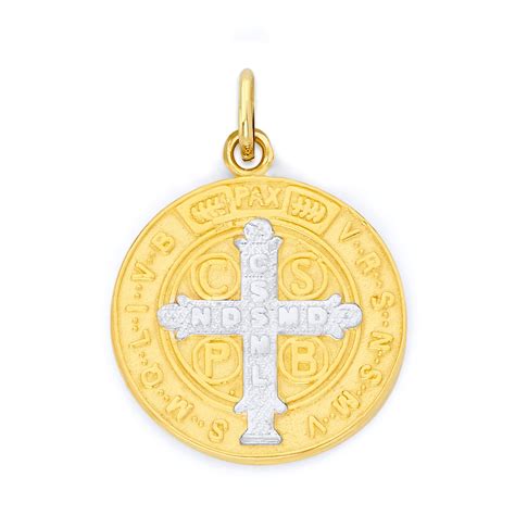 Real Solid Gold Saint Benedict Double Sided Medallion Charm in - Etsy