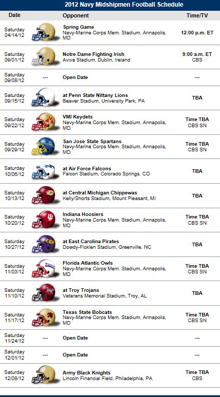 Navy Football Schedule Printable - Printable Schedule