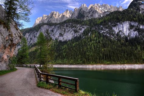 Mountains, Lake Gosau, Austria, Way - Nice wallpapers: 2401x1600