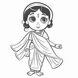 Little Girl In Sari Coloring Page Outline Sketch Drawing Vector Wing  sketch template