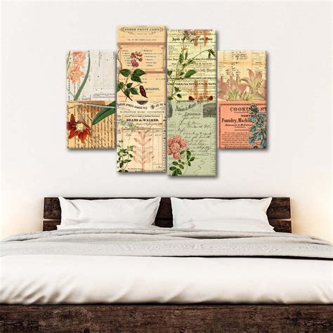 Vintage Botanical Collage Multi Panel Canvas Wall Art | ElephantStock