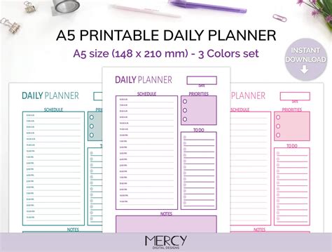 Printable A5 Daily Planner Cute • Mercy Digital Designs