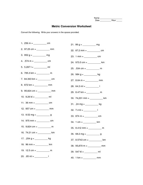 Unit Conversions Worksheet Answers