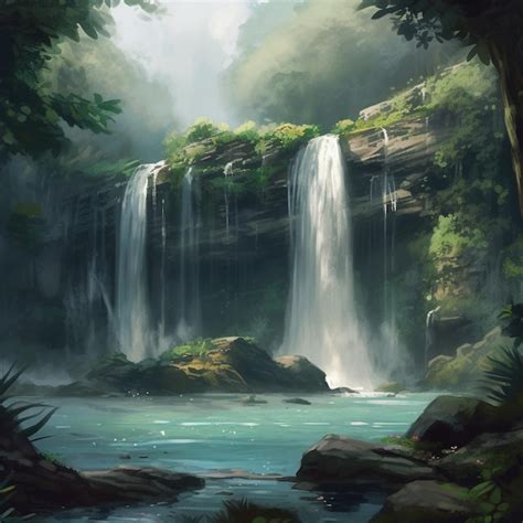 Premium AI Image | Serene and Peaceful Nature Scene Featuring a Beautiful Waterfall