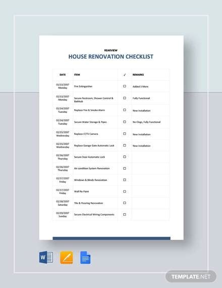 FREE 11+ Sample Renovation Checklist Templates in PDF | Google Docs ...