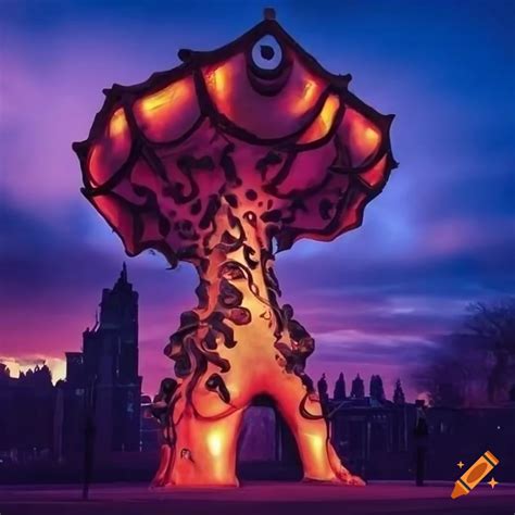 Surrealistic urban cityscape with circus and sculptures on Craiyon
