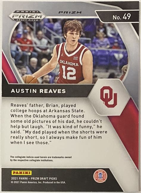 Austin Reaves 2021-22 Panini Prizm Draft Picks Basketball Oklahoma ...