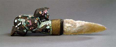 Sacrificial Knife with Mosaic Handle and Chalcedony Blade | Aztec ...