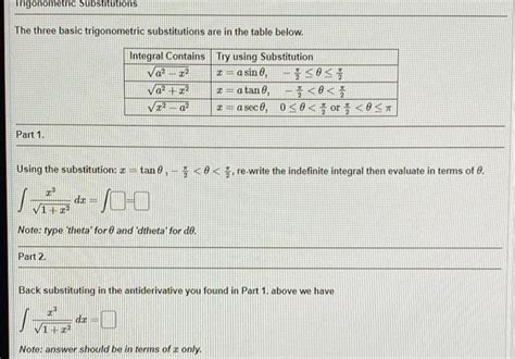 Solved Trigonometric Substitutions The three basic | Chegg.com