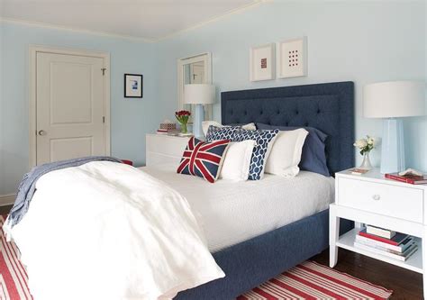 Red and Blue Bedroom with Baby Blue Lamps - Contemporary - Bedroom