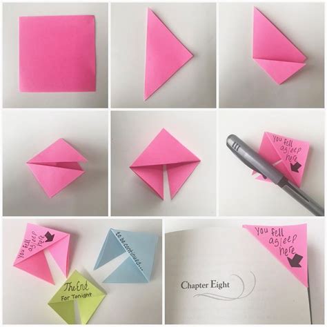 DIY corner bookmarks | Sticky note crafts, Diy crafts bookmarks, Sticky note origami