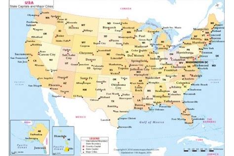 US State Capitals and Major Cities Map | State capitals, Usa state ...