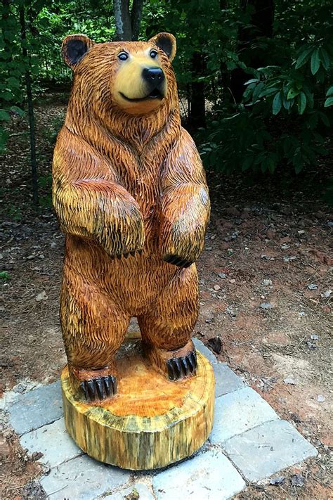 Brown bear sculpture for the fire pit - Sleepy Hollow Art | Bear sculptures, Bear carving, Bear ...