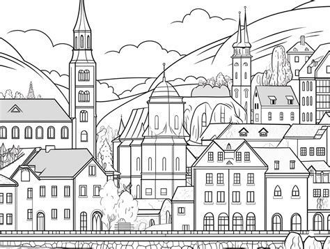 Luxembourg Landmarks In Color - Coloring Page